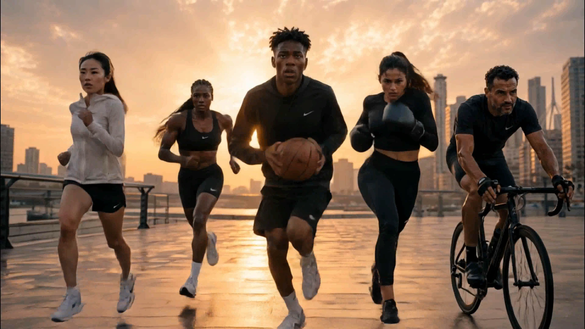 함께 움직이는 운동선수들의 NIKE 개인 AI 콘셉트 영상 장면